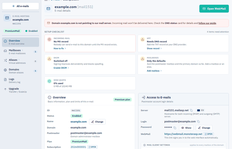 The setup checklist of an e-mail domain