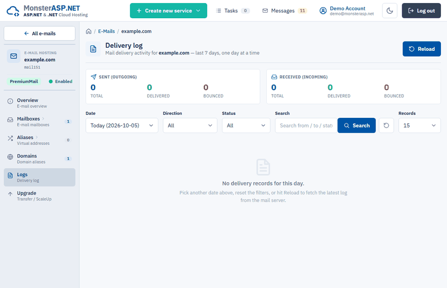 The Delivery log of an e-mail domain