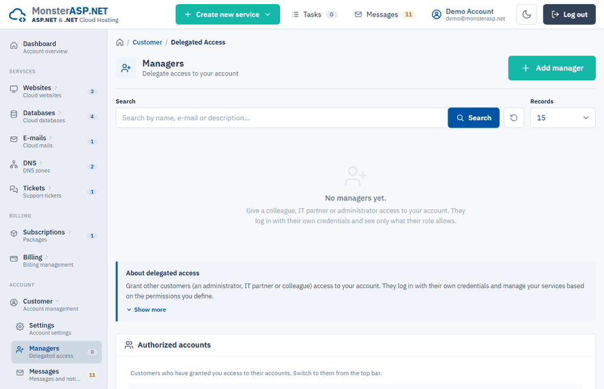 The Managers page