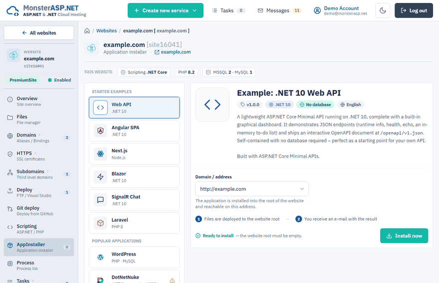 The AppInstaller page of a website