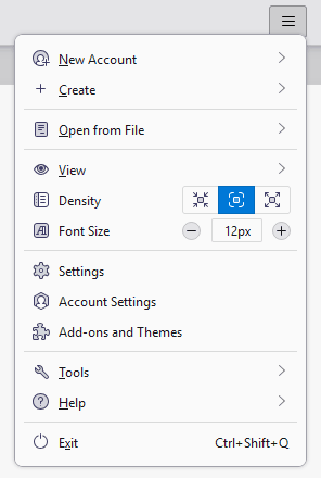 The Thunderbird application menu with Account Settings